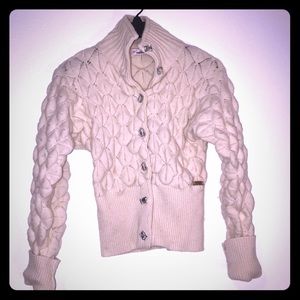 Textured puffy sleeve cardigan sweater-unique